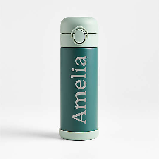 Green Colorblock Insulated Stainless Steel Kids Water Bottle with Straw
