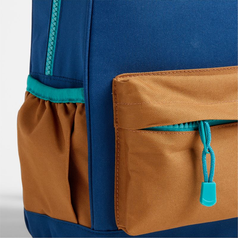 Colorblock Navy and Ochre Small Kids Backpack with Side Pockets - image 8 of 16