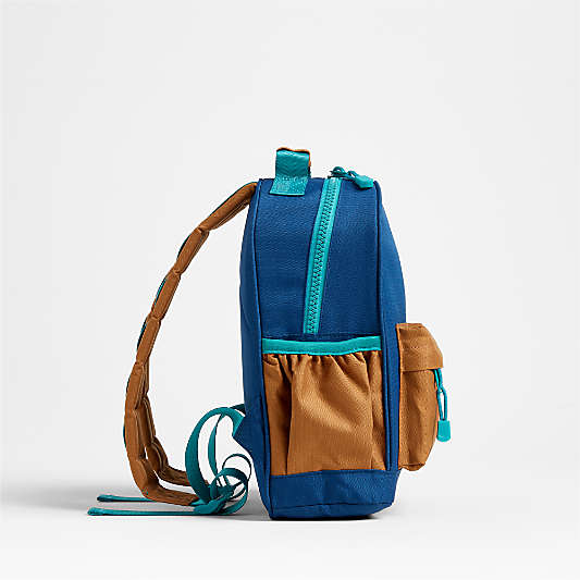 Dreamer Colorblock Navy and Ochre Small Kids Backpack with Side Pockets