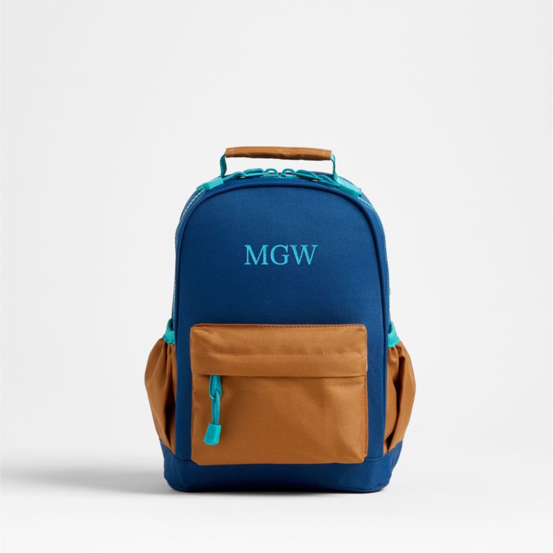 Colorblock Navy and Ochre Small Kids Backpack with Side Pockets - image 0 of 16