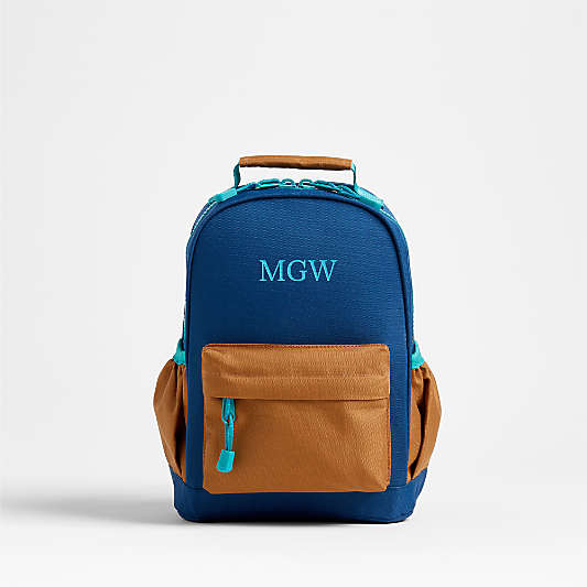Dreamer Colorblock Navy and Ochre Small Kids Backpack with Side Pockets