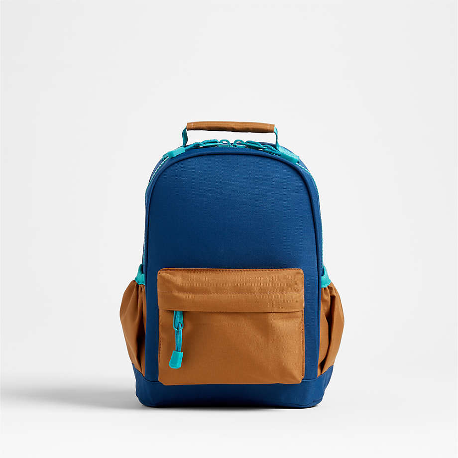 Colorblock Navy and Ochre Kids Backpack with Side Pockets