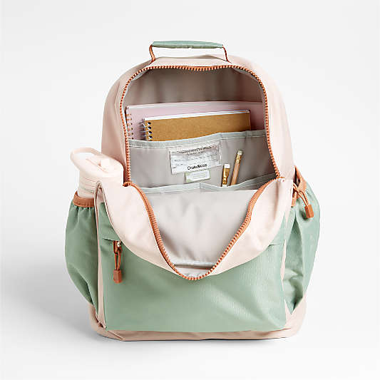 Pink and Mint Green Colorblock Large Kids Backpack with Side Pockets