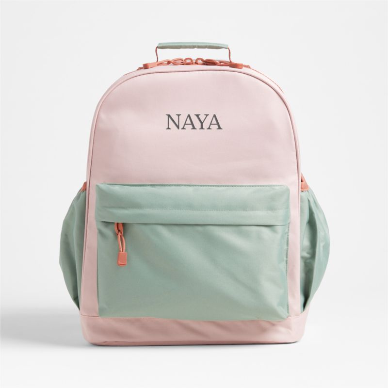 Colorblock Pink and Mint Green Large Kids Backpack with Side Pockets - image 0 of 15