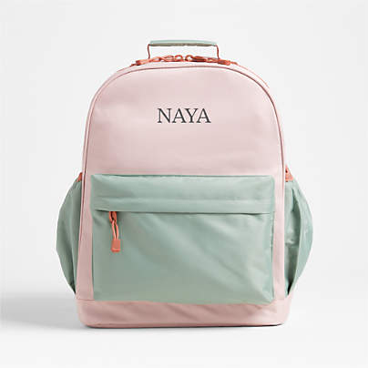 Dreamer Colorblock Pink and Mint Green Large Kids Backpack with Side Pockets