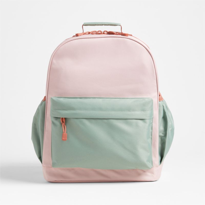 Colorblock Pink and Mint Green Large Kids Backpack with Side Pockets - image 7 of 15