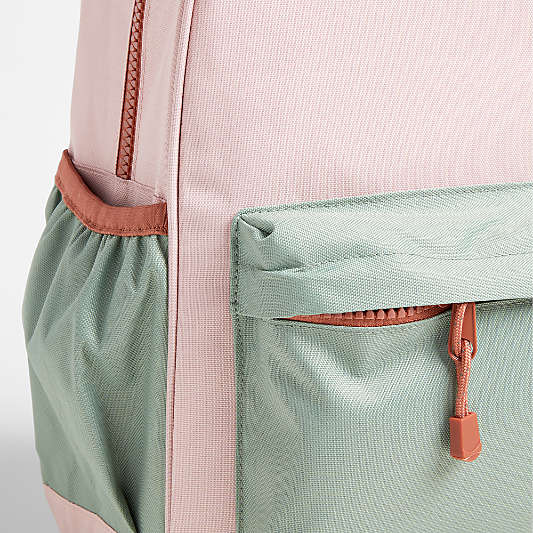 Colorblock Pink and Mint Green Medium Kids Backpack with Side Pockets
