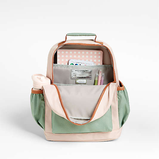 Colorblock Pink and Mint Green Medium Kids Backpack with Side Pockets