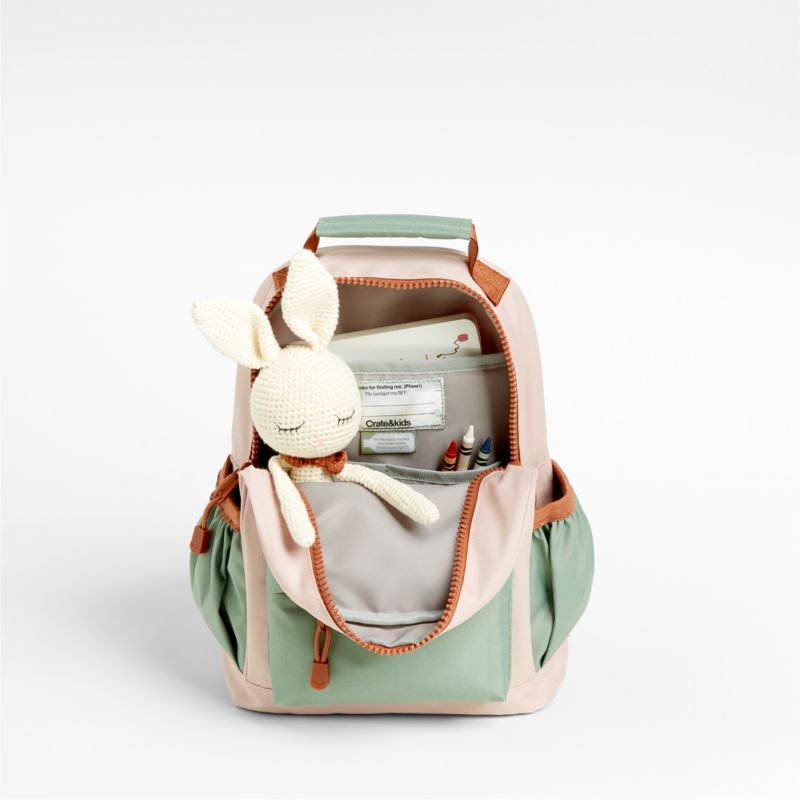 Colorblock Pink and Mint Green Small Kids Backpack with Side Pockets