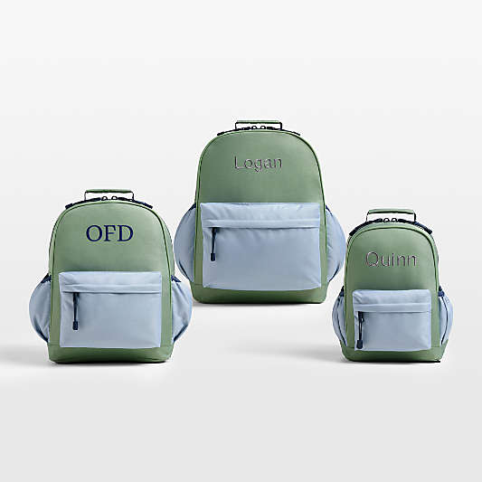 Colorblock Green and Blue Large Kids Backpack with Side Pockets