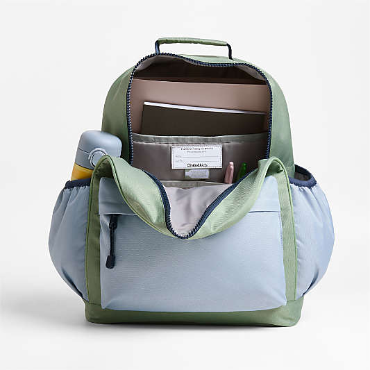 Green and Blue Colorblock Large Kids Backpack with Side Pockets