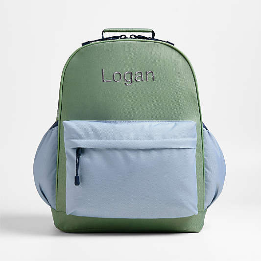 Green and Blue Colorblock Large Kids Backpack with Side Pockets