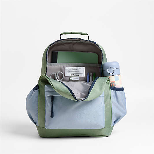Green and Blue Colorblock Medium Kids Backpack with Side Pockets