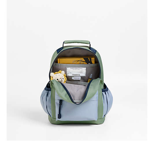 Green and Blue Colorblock Small Kids Backpack with Side Pockets