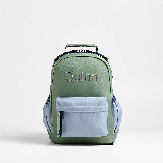 Green and Blue Colorblock Small Kids Backpack with Side Pockets