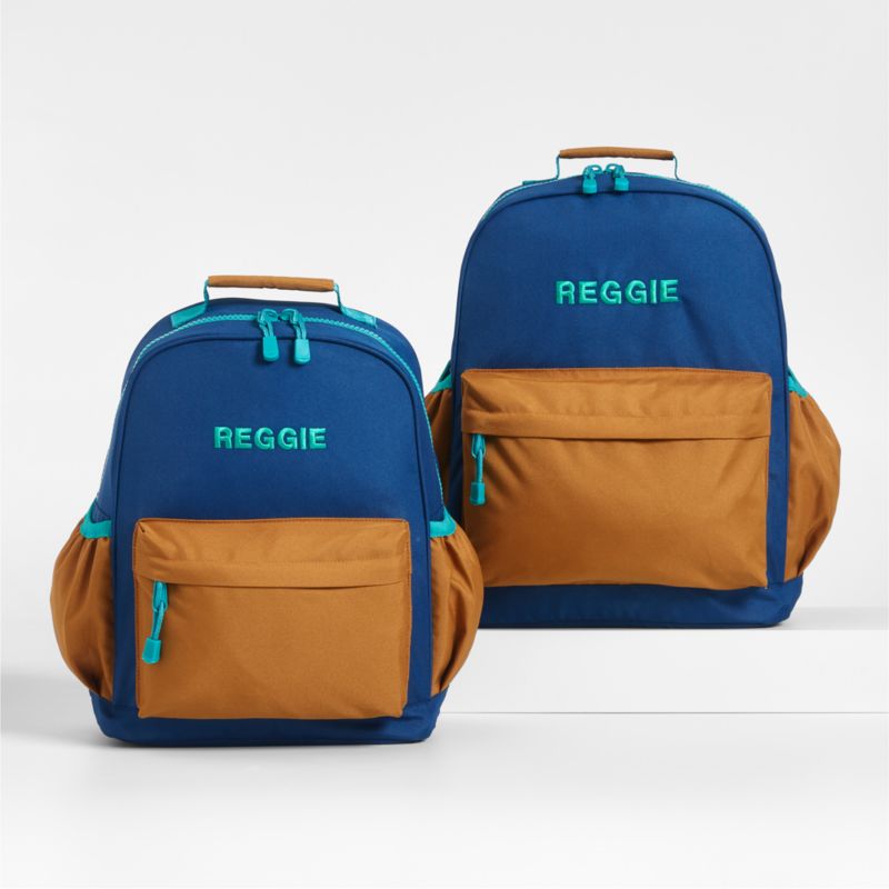 Dreamer Colorblock Navy and Ochre Small Kids Backpack with Side Pockets - image 11 of 13