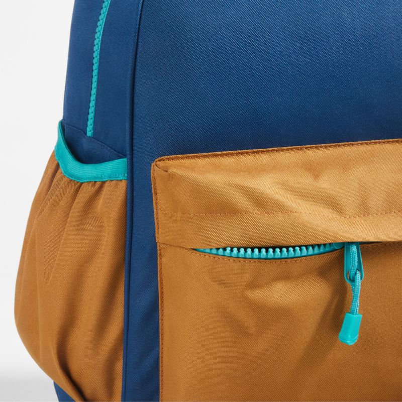 Colorblock Navy and Ochre Large Kids Backpack with Side Pockets - image 9 of 19