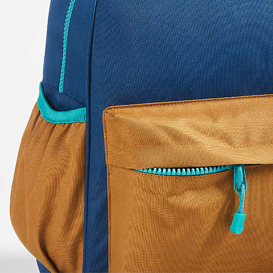 Navy Blue and Ochre Colorblock Kids Backpack Bundle
