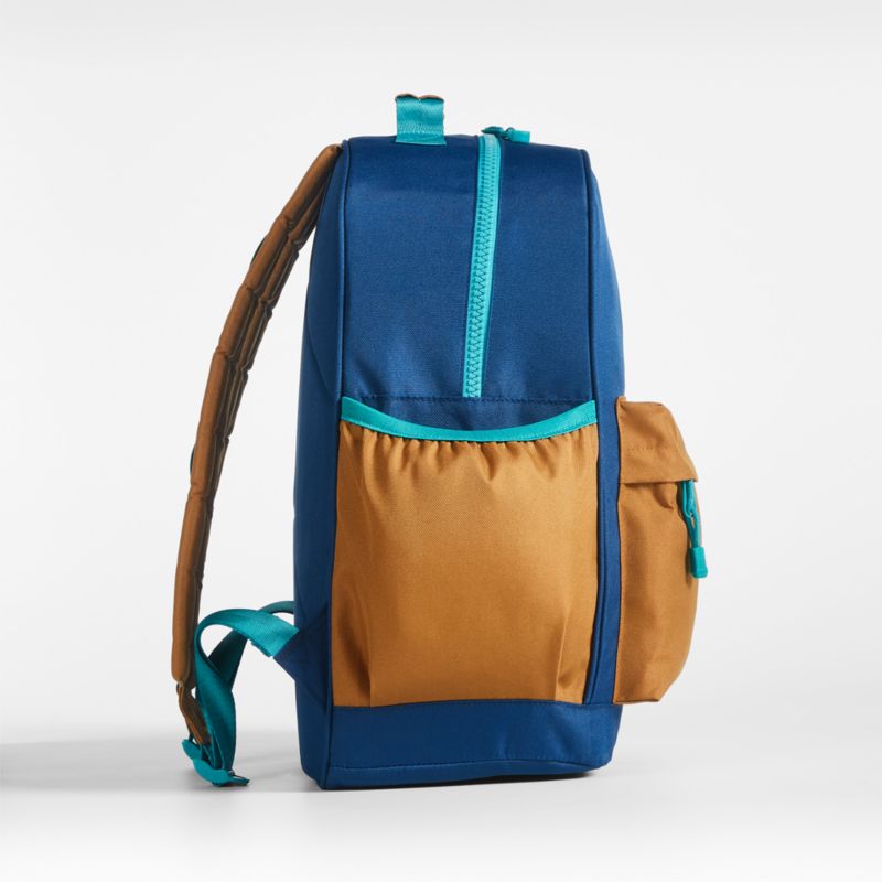 Colorblock Navy and Ochre Large Kids Backpack with Side Pockets - image 7 of 19