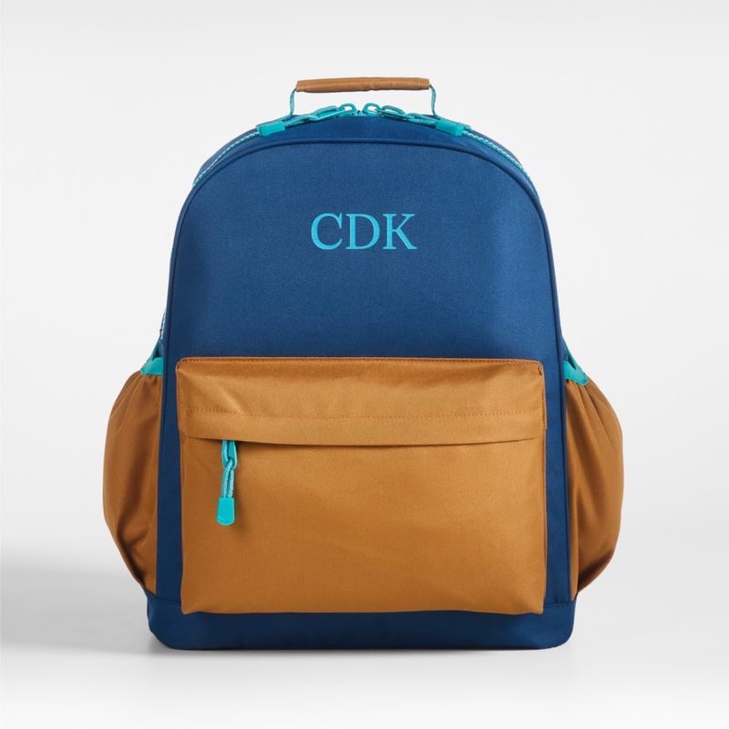Large Colorblock Kids Ochre and Navy Blue Personalized Backpack for School + Reviews | Crate & Kids