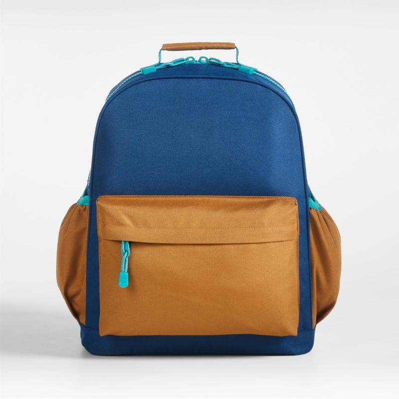 Colorblock Navy and Ochre Medium Kids Backpack with Side Pockets