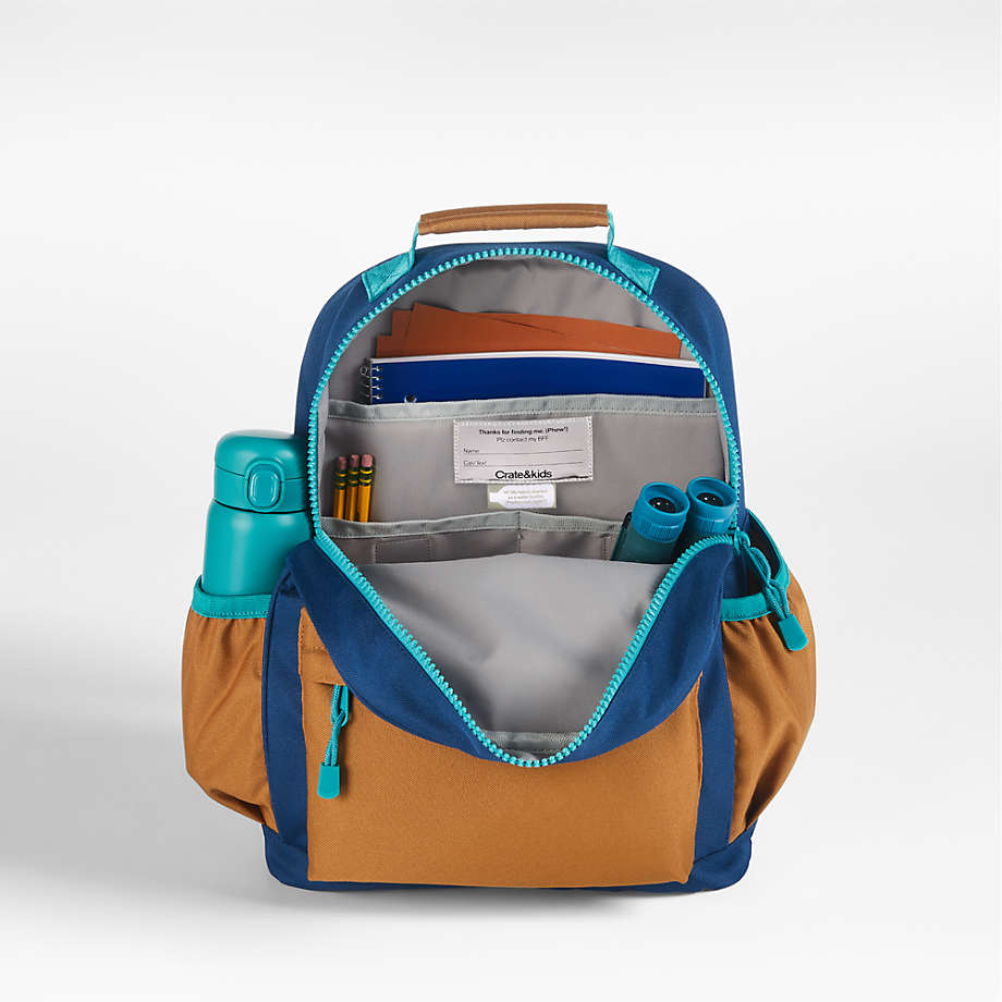 Colorblock Navy and Ochre Personalized Medium Kids School Backpack