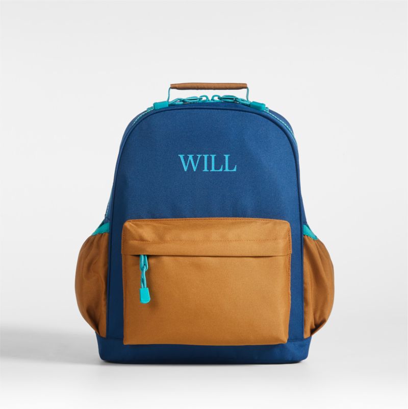 Colorblock Navy and Ochre Personalized Medium Kids School Backpack