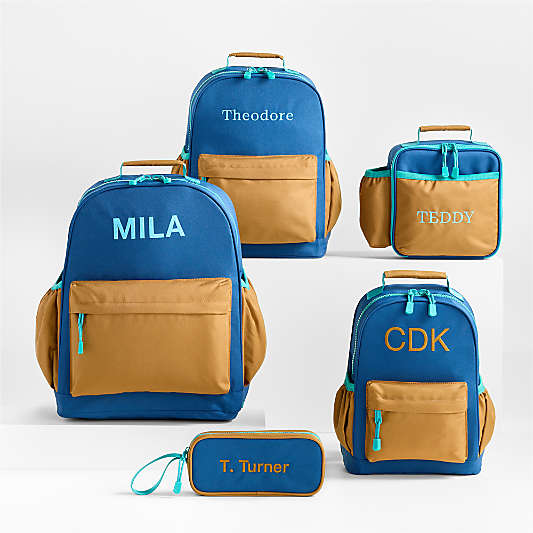 Colorblock Navy and Ochre Kids Backpacks and Lunch Box