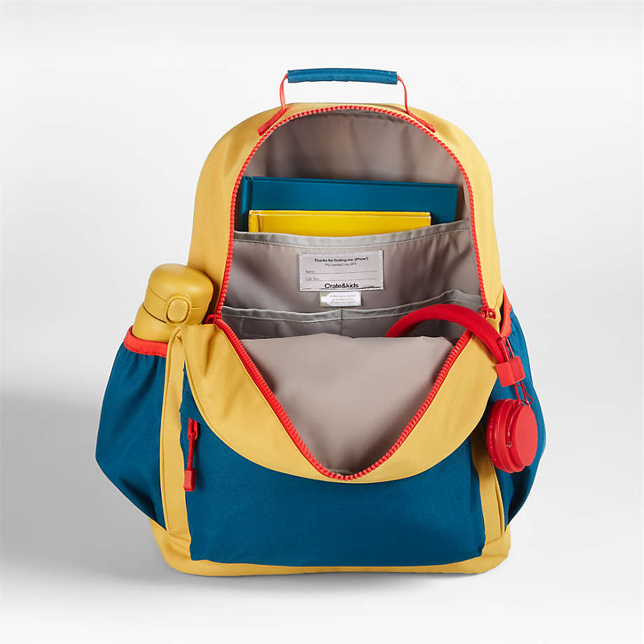 Colorblock Yellow and Green Large Kids Backpack with Side Pockets