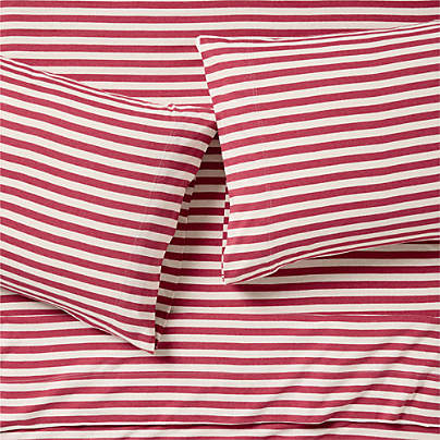 Comfy Tee Red Currant Striped Organic Cotton Jersey Kids Full Sheet Set