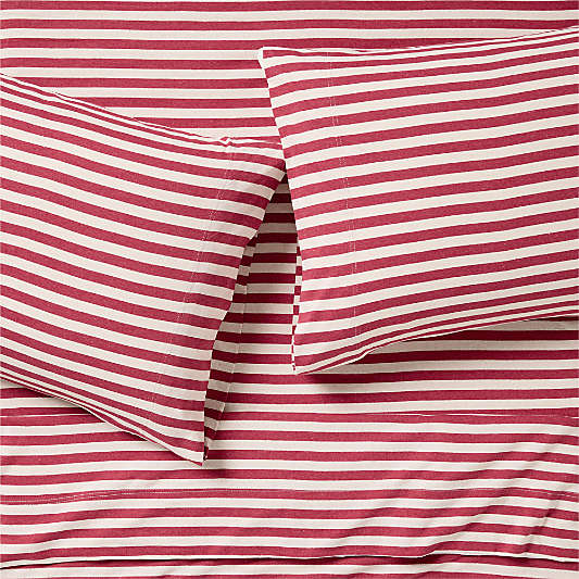 Comfy Tee Red Currant Striped Organic Cotton Jersey Kids Sheet Set