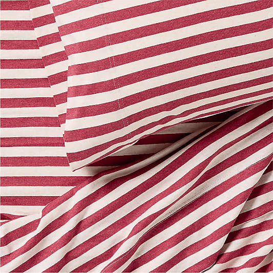 Comfy Tee Red Currant Striped Organic Cotton Jersey Kids Sheet Set