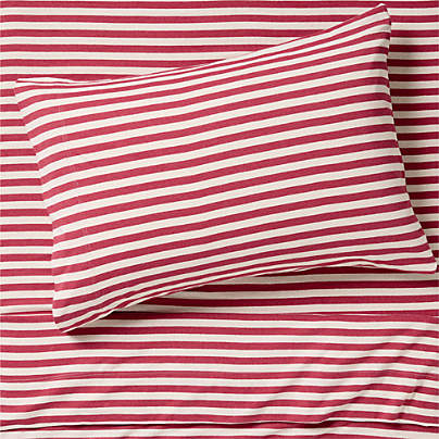 Comfy Tee Red Currant Striped Organic Cotton Jersey Kids Twin Sheet Set