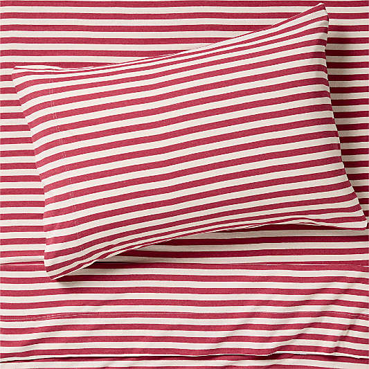 Comfy Tee Red Currant Striped Organic Cotton Jersey Kids Twin Sheet Set
