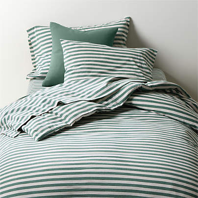 Comfy Tee Organic Cotton Jersey Green Stripe Twin XL Duvet Cover