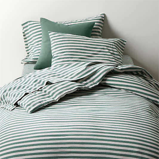 Comfy Tee Organic Cotton Jersey Green Stripe Twin XL Duvet Cover