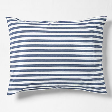 View Comfy Tee Organic Cotton Jersey Navy Stripe Standard Bed Pillow Sham details