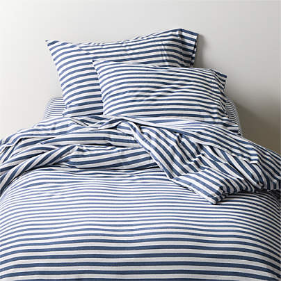 Comfy Tee Organic Cotton Jersey Navy Stripe Twin XL Duvet Cover