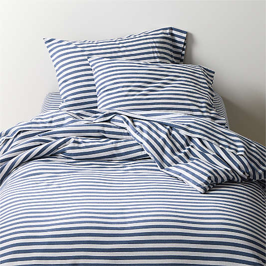 Comfy Tee Organic Cotton Jersey Navy Stripe Twin XL Duvet Cover