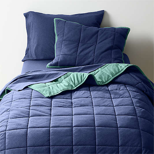 Comfy Tee Organic Cotton Jersey Reversible Navy and Green Twin XL Quilt