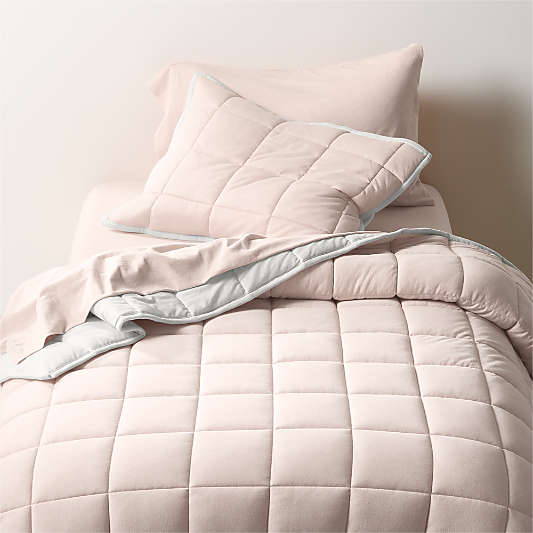 Comfy Tee Organic Cotton Jersey Reversible Pink and Beige Twin XL Quilt