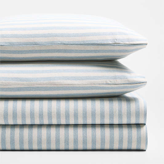 Comfy Tee Sky Blue Stripe 100% Organic Cotton Jersey Kids Queen Sheet Set