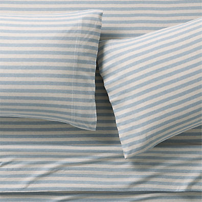 View Comfy Tee Sky Blue Stripe 100% Organic Cotton Jersey Kids Queen Sheet Set details