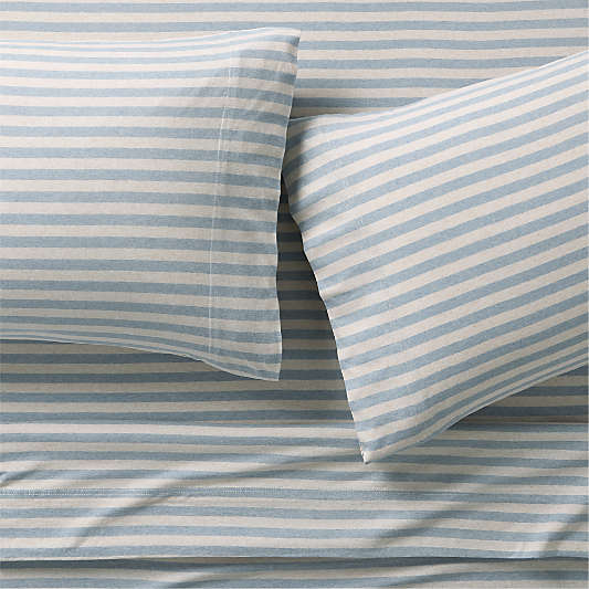 Comfy Tee Sky Blue Stripe 100% Organic Cotton Jersey Kids Twin Sheet Set