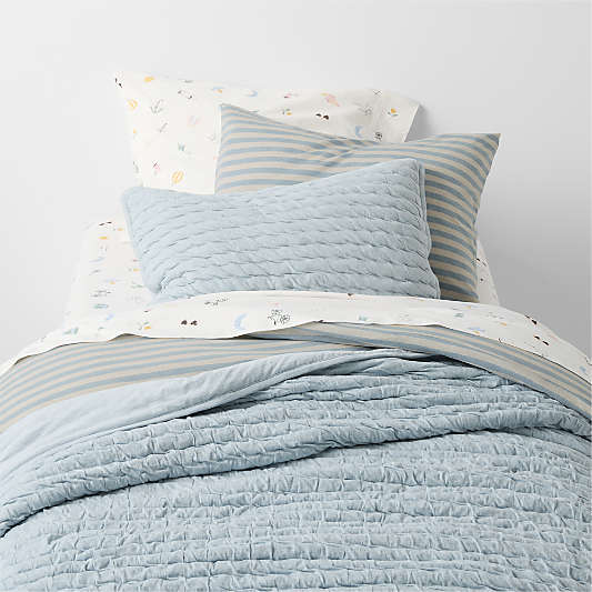 Comfy Tee Sky Blue Stripe Organic Cotton Jersey Kids Twin Duvet Cover