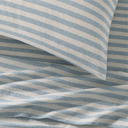 Comfy Tee Sky Blue Stripe 100% Organic Cotton Jersey Kids Twin Sheet Set