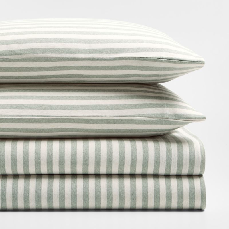 Comfy Tee Verte Green Stripe 100% Organic Cotton Jersey Kids Queen Sheet Set - image 3 of 7