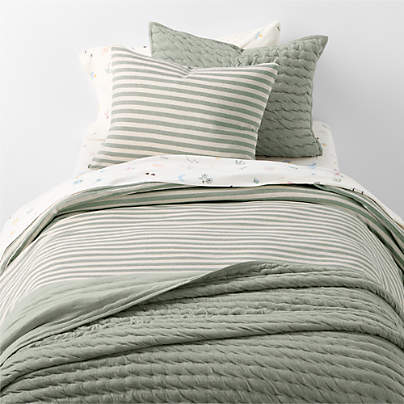 Comfy Tee Verte Green Stripe Organic Cotton Jersey Kids Twin Duvet Cover