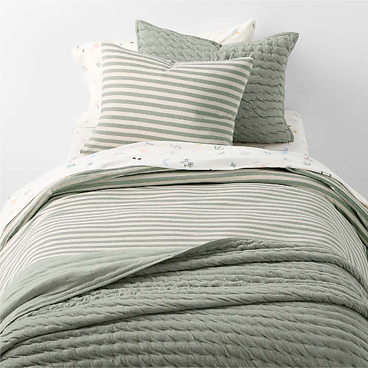 Comfy Tee Verte Green Stripe Organic Cotton Jersey Kids Pillow Sham