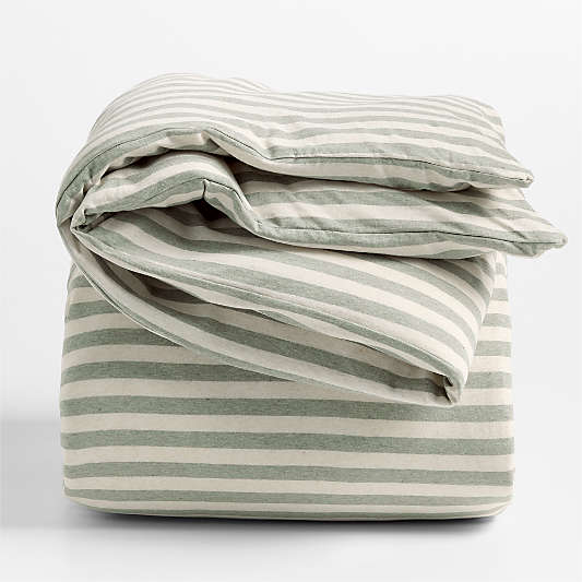 Comfy Tee Verte Green Stripe Organic Cotton Jersey Kids Full/Queen Duvet Cover